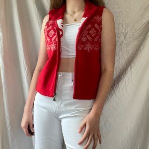 Croft & Barrow Christmas Sweater Vest Size Medium Red Snowflake Winter Jacket